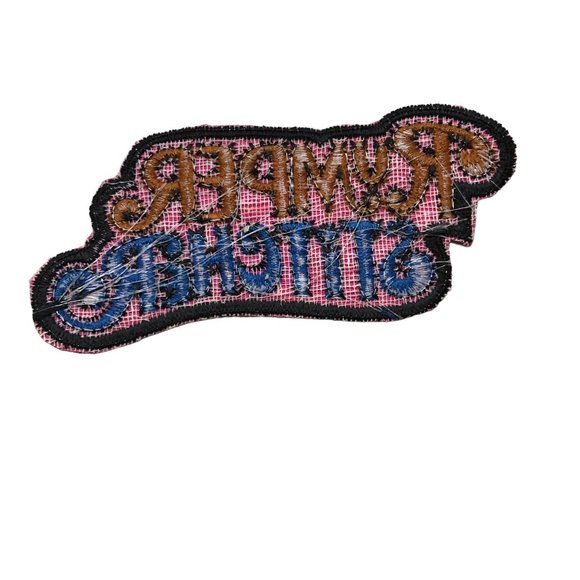 Vintage Rumper Stitcher Hippie Embroidered Sew Iron On Patch Pink Blue Hallmark - Picture 3 of 4